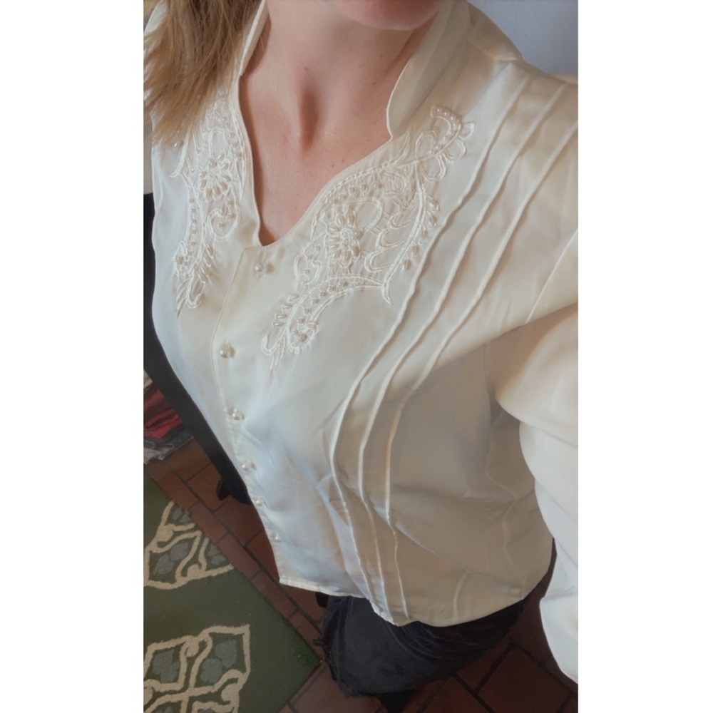 Vintage Cream Blouse with Embroidered Details